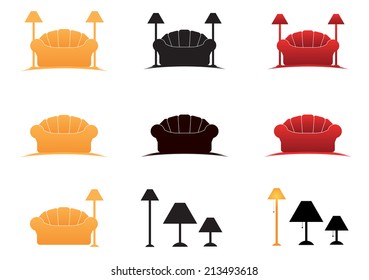 couch and lamps icon vector