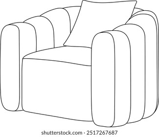 Couch Line Art With A Throw Pillow