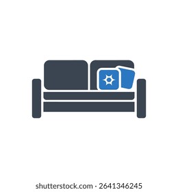 Couch with pillows and blankets icon