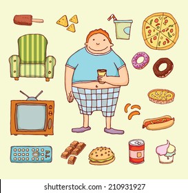 Couch Potato Cartoon. Vector Illustration.