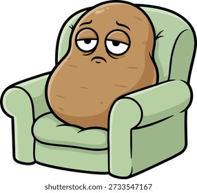 Etiqueta engomada del carácter de la patata del sofá | Patata cansada que se sienta en el sillón para el estilo de vida perezoso
