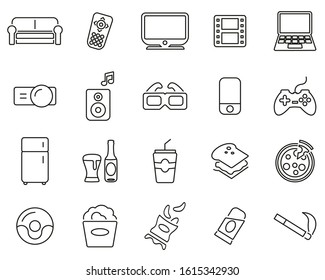 Couch Potato Icons Thin Line Black & White Set Big