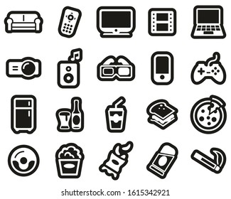 Couch Potato Icons White On Black Sticker Set Big