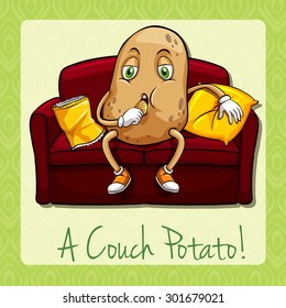 Couch potato idiom concept illustration