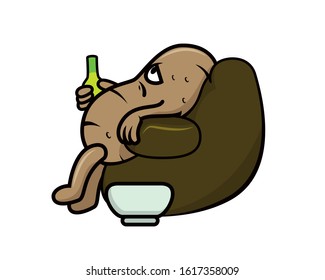 Couch Potato with Lazy Gesture Illustration