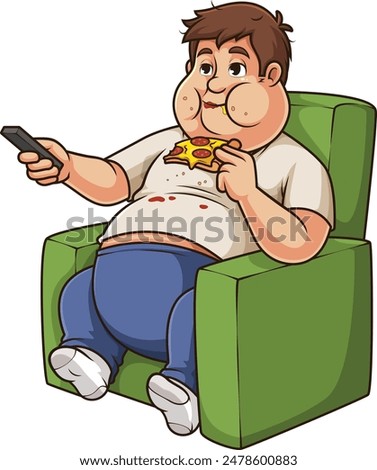 Couch potato man eating pizza while watching tv vector illustration