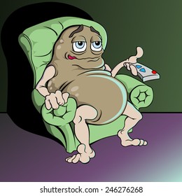 Couch Potato Sitting In Chair And Watching TV 
