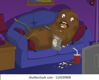 Couch Potato Watching TV and Eating Chips