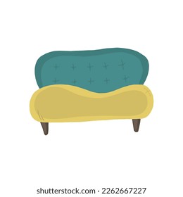 A couch with a pressed seat. Vintage sofa in cartoon style. Isolated vector image.