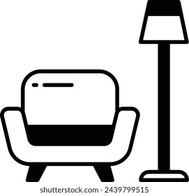 Glifo de asiento de sofá e ilustración vectorial de línea