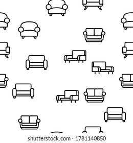 Couch Sofa Furniture Vector Seamless Pattern Thin Line Illustration