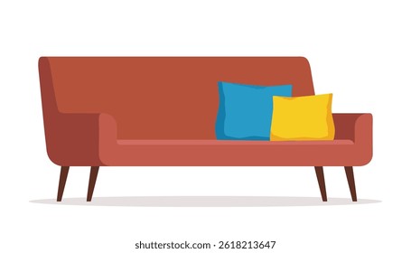 Sofá ou sofá com almofadas. Mobiliário para o interior da casa, sala de estar, clássico ou moderno e vintage acolhedor sofá.
