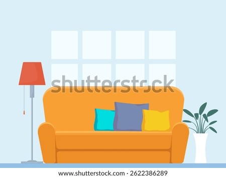 Couch or sofa with pillows in living room iterior. Furniture for house, living room, classic or modern and vintage cozy couch.