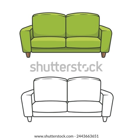 couch vector illustration. Drawing with line art style. Simple design outline style. Sofa, interior. 