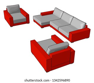 Couches are normally kept in living room den hotels waiting rooms bars lobbies of commercial offices It consists of frame padding and covering vector color drawing or illustration