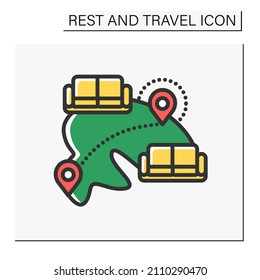 Couchsurfing color icon. Accommodation, hospitality exchange. Budget tourism. Accessible traveling. Global accommodation networking service.Tourism types concept. Isolated vector illustration