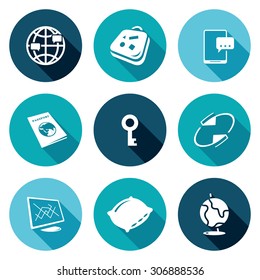 CouchSurfing Icons Set. Vector Illustration. Isolated Flat Icons collection on a color background for design