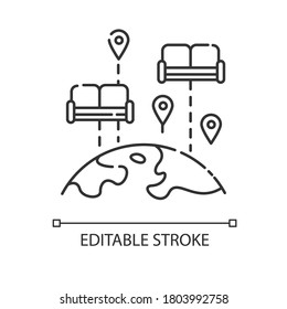 Couchsurfing pixel perfect linear icon. Budget tourism thin line customizable illustration. Contour symbol. Accommodation, hospitality exchange. Vector isolated outline drawing. Editable stroke