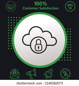 Coud, data, security icon. Background with a green pattern on a black background. modern design