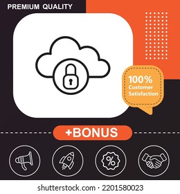 Coud, data, security icon. With orange and black background