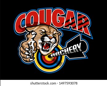 cougar archery team design with mascot and target for school, college or league