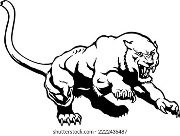 Cougar Attacking Black and White Vector Illustration