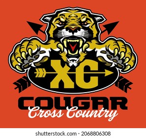 cougar cross country team design with mascot for school, college or league