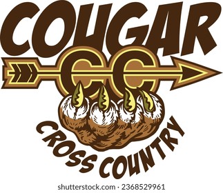 diseño de equipo de cougar cross country con claw para deportes de escuela, universidad o liga