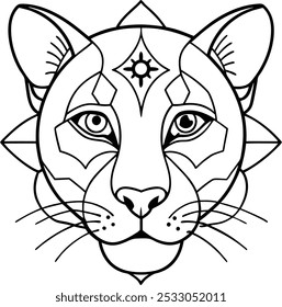 Rosto Cougar Emoldurado por Formas Mandala Sutis | Elegante animal Mandala Art

