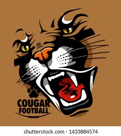 Cougar Football Team Design With Cougar Face For School, College Or League