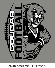 cougar football team design with half mascot and laces for school, college or league