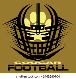 Cougar Football Team Design With Large Paw Print Inside A Helmet For School, College Or League