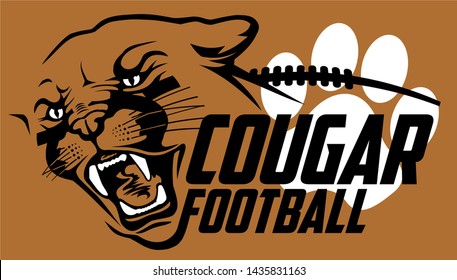 cougar football team design with mascot head for school, college or league