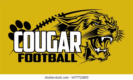 cougar football team design with mascot head for school, college or league