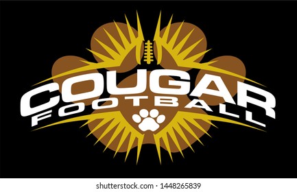 cougar football team design with paw print and ball for school, college or league