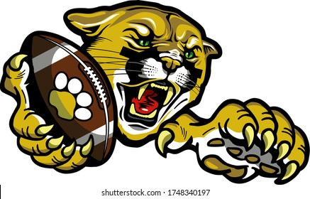 Cougar Football Team Mascot Holding Ball In Claw For School, College Or League