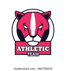 cougar head animal emblem icon with athletic team lettering vector illustration design