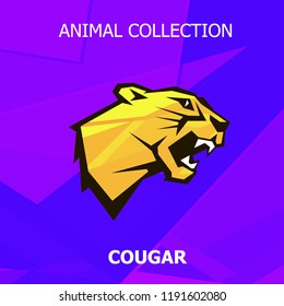 A Cougar head logo. Geometric vector animal head silhouette. Big cat illustration for a mascot and tattoo or T-shirt graphic.