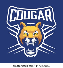 Cougar Head Mascot Logo for sport and esport isolated on Dark Blue background