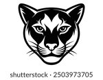 Cougar Head Vector Illustration - Cartoon Clipart and Line Art Design