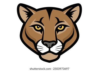 Cougar Head Vector Illustration - Cartoon Clipart and Line Art Design