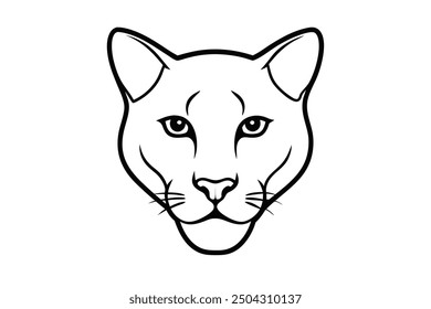 Cougar Head Vector Illustration - Cartoon Clipart and Line Art Design