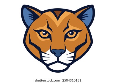 Cougar Head Vector Illustration - Cartoon Clipart and Line Art Design