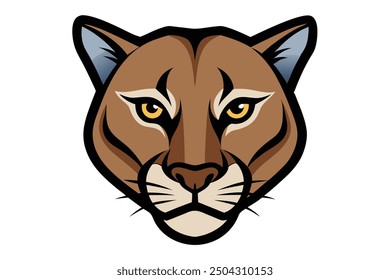 Cougar Head Vector Illustration - Cartoon Clipart and Line Art Design