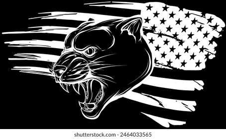 cabeza de puma en línea blanca sobre fondo negro