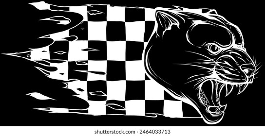 cougar head in white line on black background