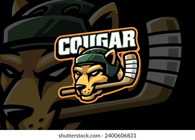 cougar hockey mascot logo design for sport and gaming team