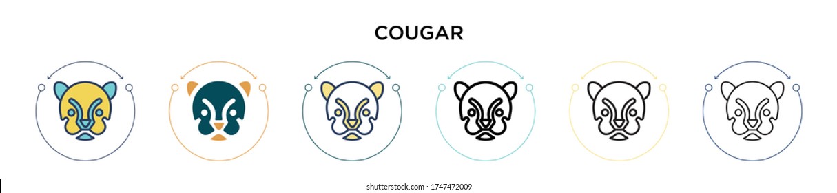 Cougar icon in filled, thin line, outline and stroke style. Vector illustration of two colored and black cougar vector icons designs can be used for mobile, ui, web