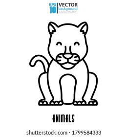 Cougar Icon, Outline Vector. Animal Concept. Eps 10 Vector Illustration.