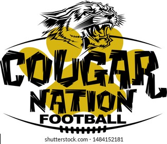 cougar nation football team design with mascot head for school, college or league